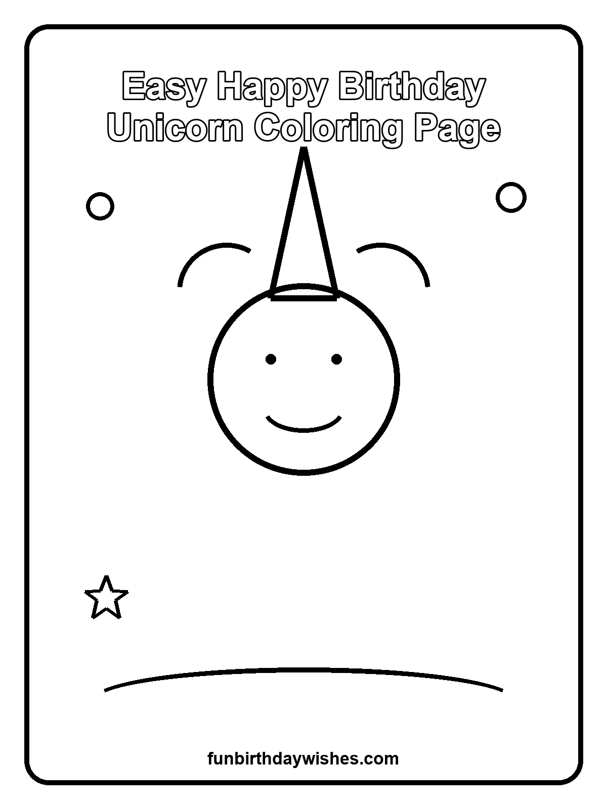 Easy Happy Birthday Unicorn Coloring Page