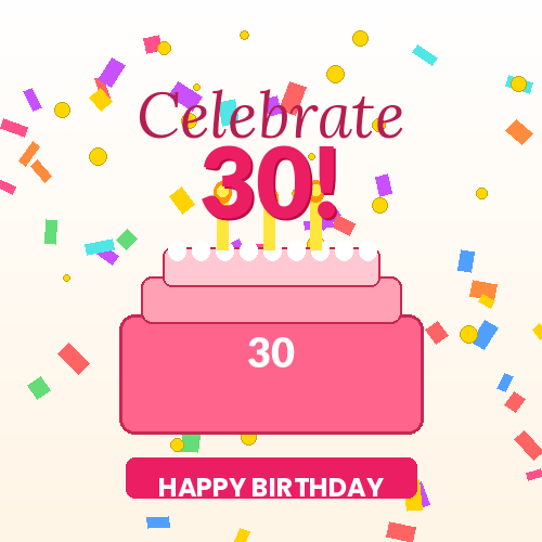 Celebrate 30 birthday cake animated GIF with candles